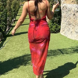 Burgundy Mesh Cami Split Dress